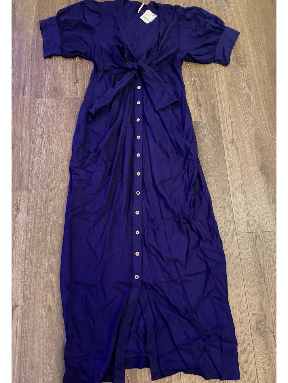 Free People Celestial Indigo Button Front Maxi Dress Large NWT Costal, Cottage